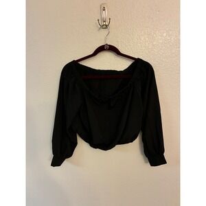 Shein Curve Black Off The Shoulder Crop Top Long Lantern Sleeve Blouse 0XL